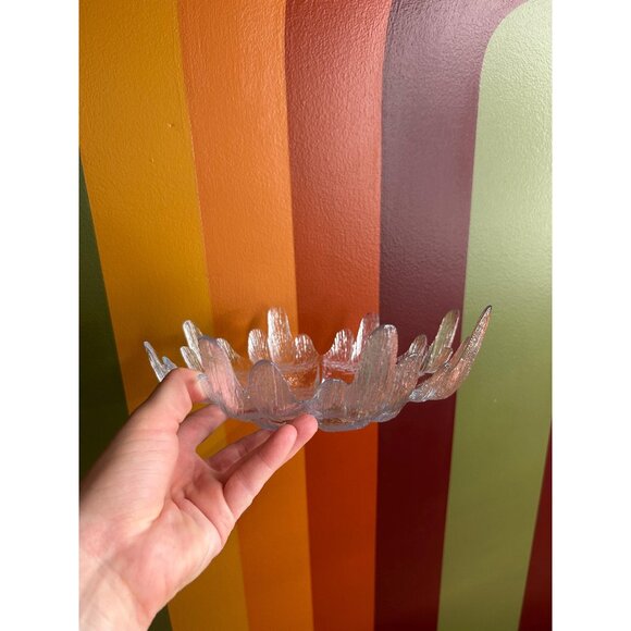 Vintage Pukeberg Sweden Centerpiece Bowl Glasbruk, Textured Art Glass Dish clear - Picture 1 of 7